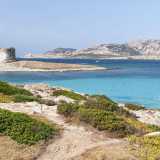 Spiaggia della Pelosa di Stintino � Una delle spiagge pi� famose di tutta la Sardegna, situata all�estremit� a nord-ovest dell�isola. E� caratterizzata da sabbia bianchissima e acque cristalline circondate da macchia mediterranea. Prende il suo nome dall'isolotto della Pelosa, raggiungibile a piedi attraversando una vicina caletta
